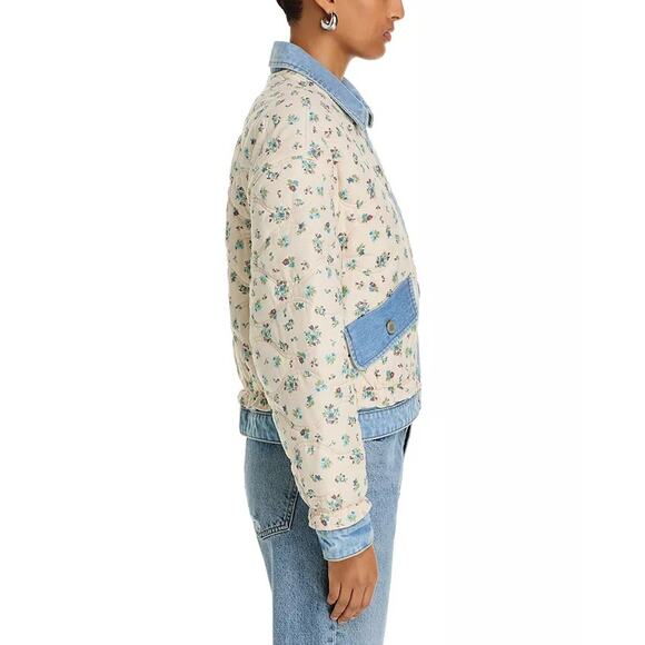 BlankNYC Women Ivory Floral Cotton Denim Quilted Oversize Bomber Jacket Size XS - Picture 5 of 7